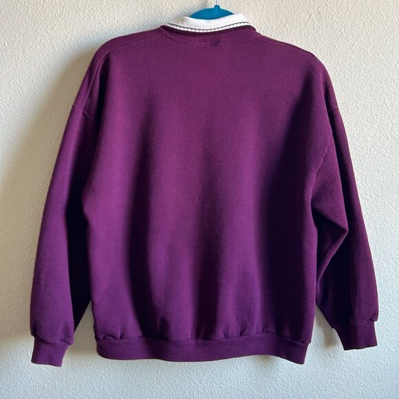 Vintage Morning Sun Sweatshirt Collared Purple Kitten Birds Grandmacore Petite L - Picture 2 of 14